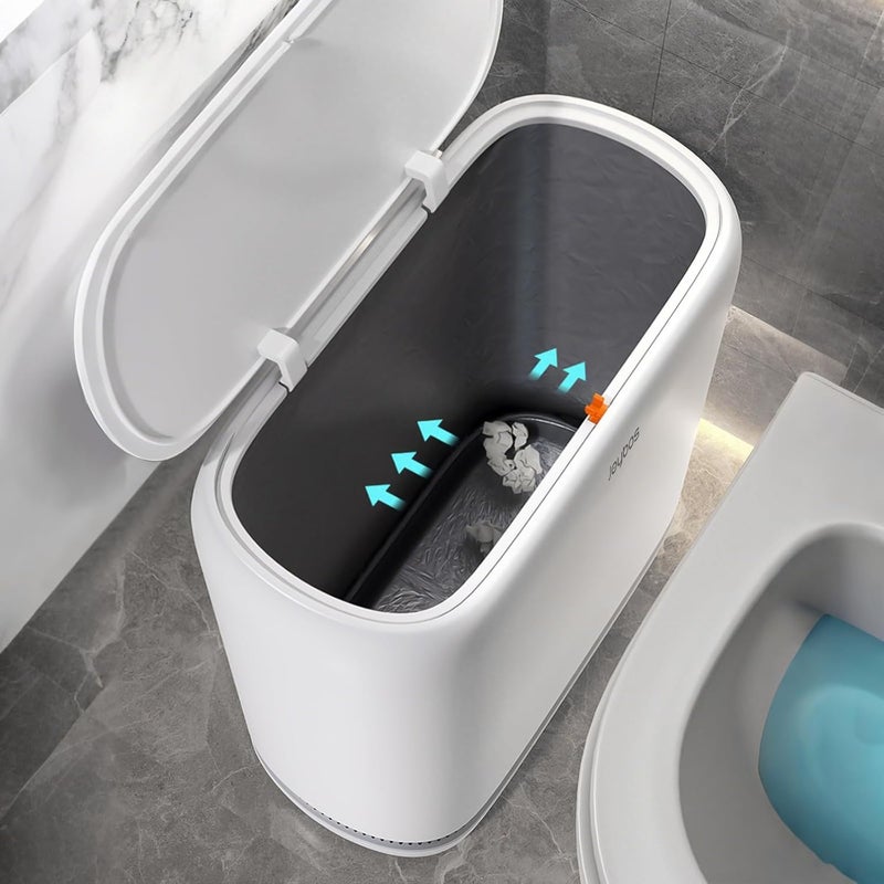 Joybos Bathroom Trash Cans,Adsorption Garbage Can with Press Type Lid,10L Dogproof Slim Plastic Narrow Trash Bin,3 Gallon Garbage Bin for Home,Office and Narrow Place - Image 1